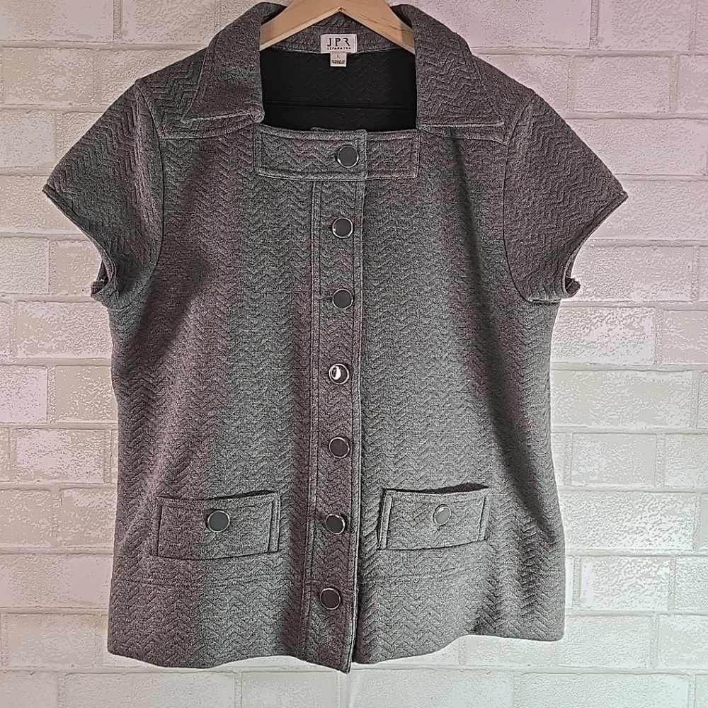 JPR Separates Button Down Short Sleeve Vest Jacket Blouse Business Casual Large